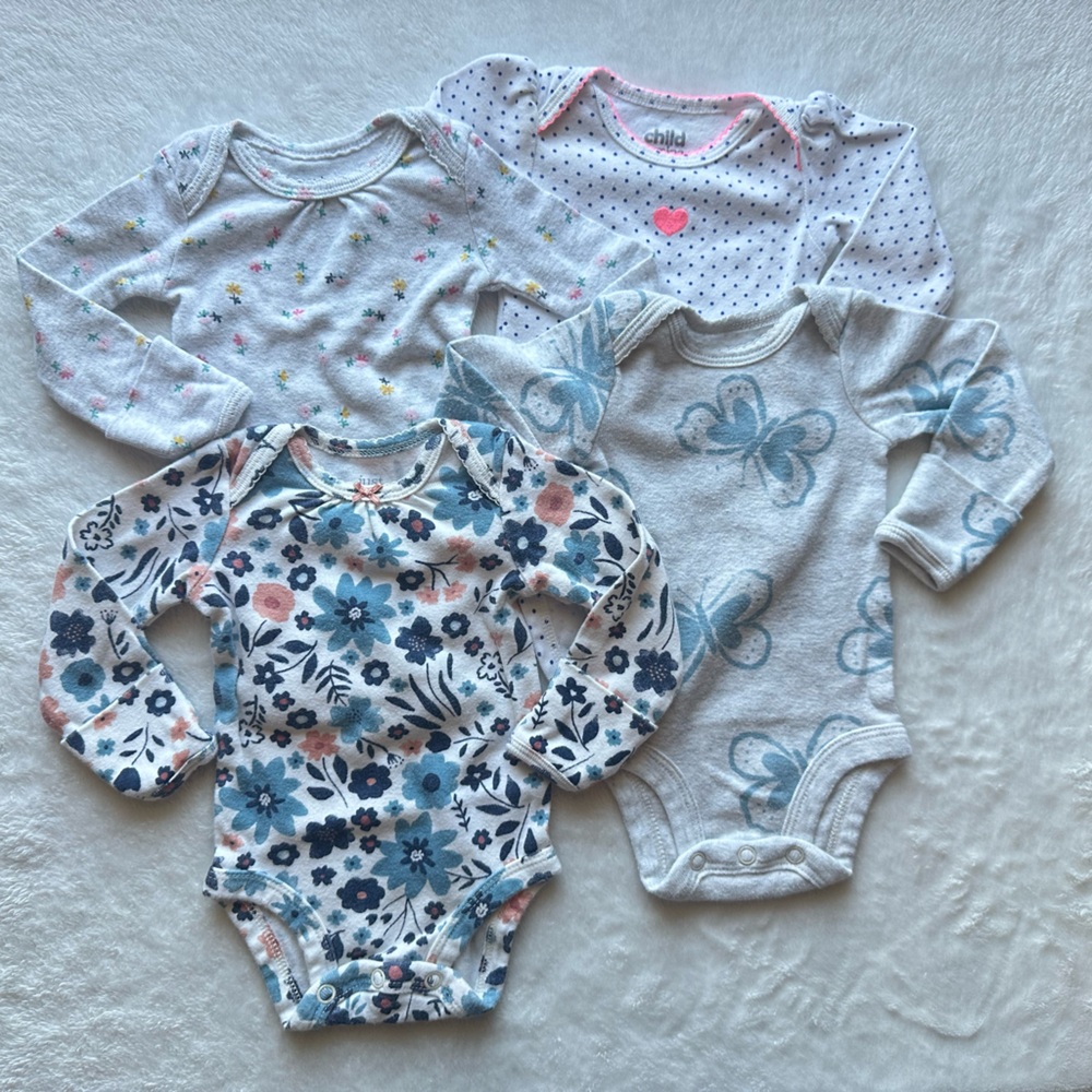 child of mine Baby Girl Long-Sleeve Onesie Set - Blue, White, Pink